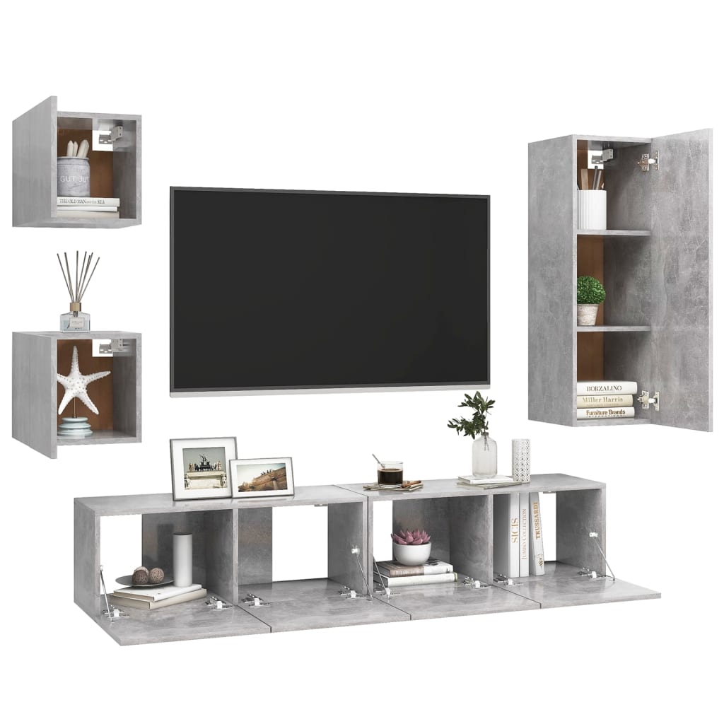 Ensemble de meubles TV 5 pièces en béton gris à base de bois