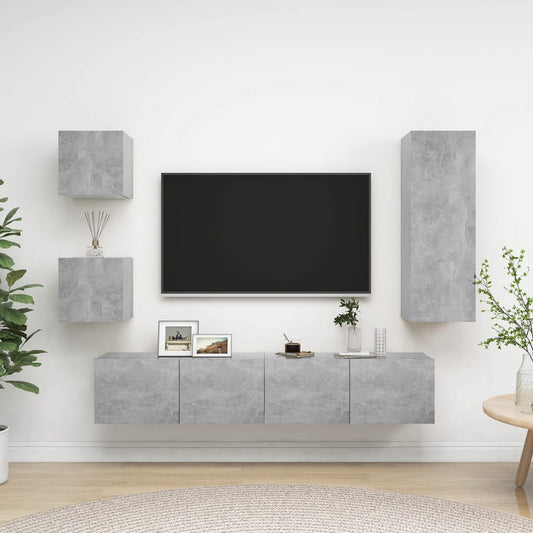 Ensemble de meubles TV 5 pièces en béton gris à base de bois
