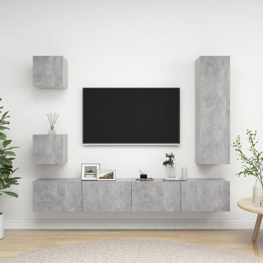 Ensemble de meubles TV 5 pièces en béton gris à base de bois