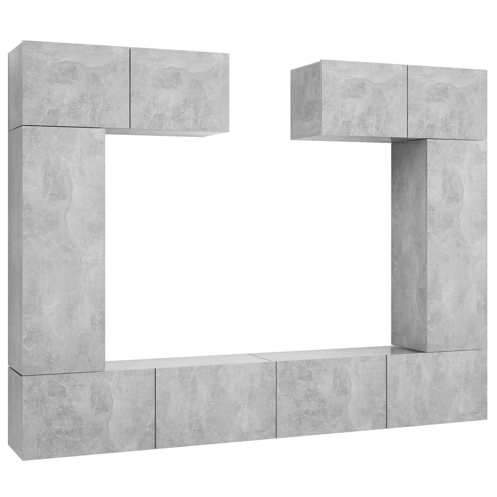 Ensemble de meubles TV 6 pièces en béton gris à base de bois