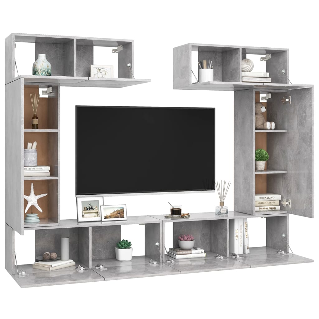 Ensemble de meubles TV 6 pièces en béton gris à base de bois