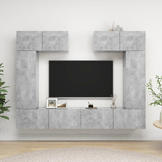 Ensemble de meubles TV 6 pièces en béton gris à base de bois