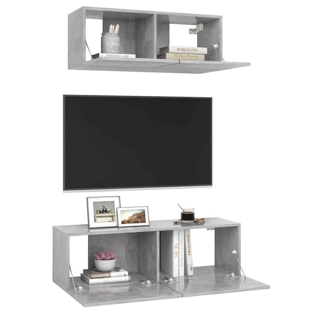 2-piece TV cabinet set concrete grey wood-based material