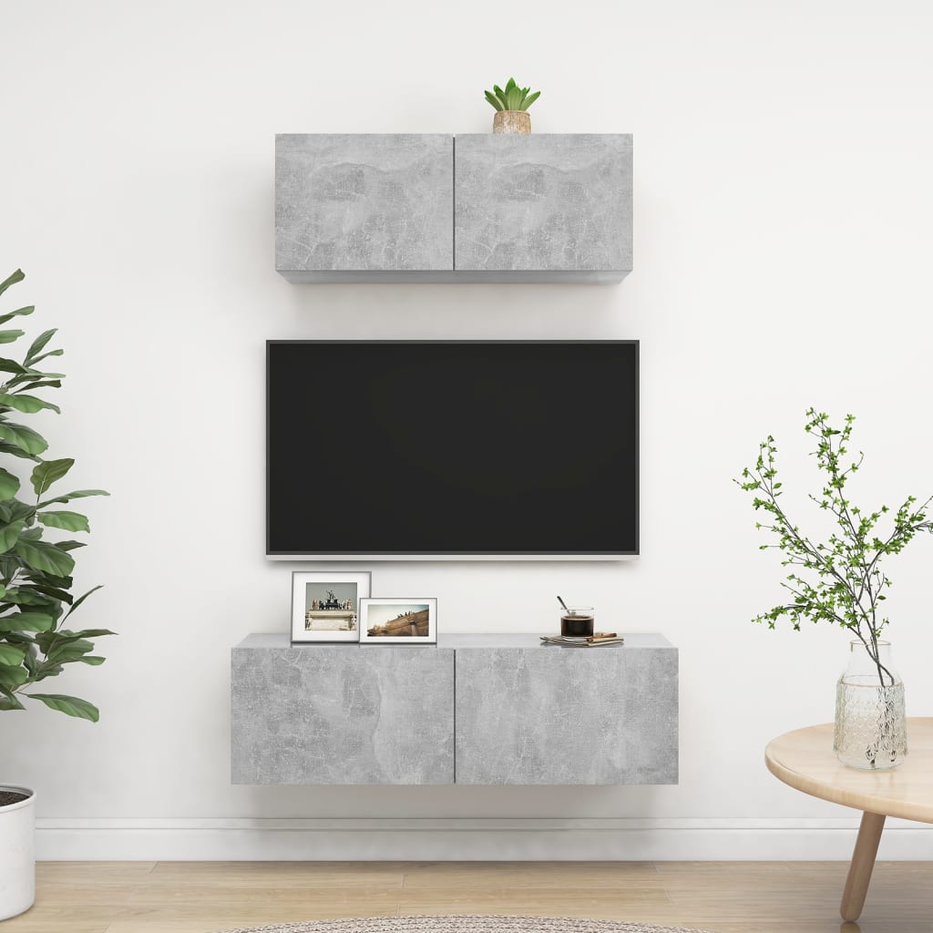 2-piece TV cabinet set concrete grey wood-based material