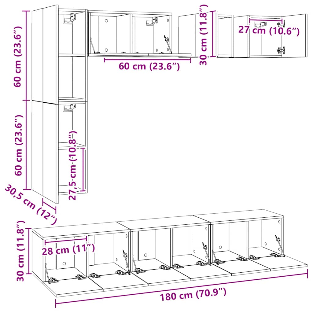 8-tlg. TV-Schrank-Set Betongrau Holzwerkstoff