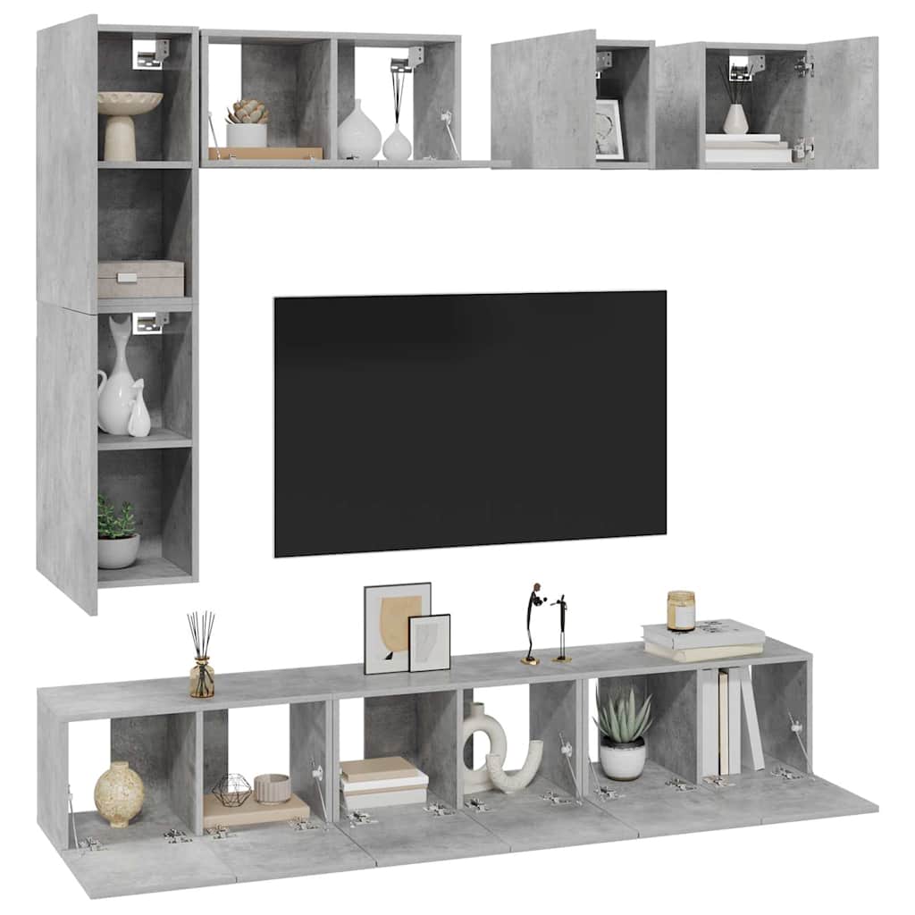 8-tlg. TV-Schrank-Set Betongrau Holzwerkstoff