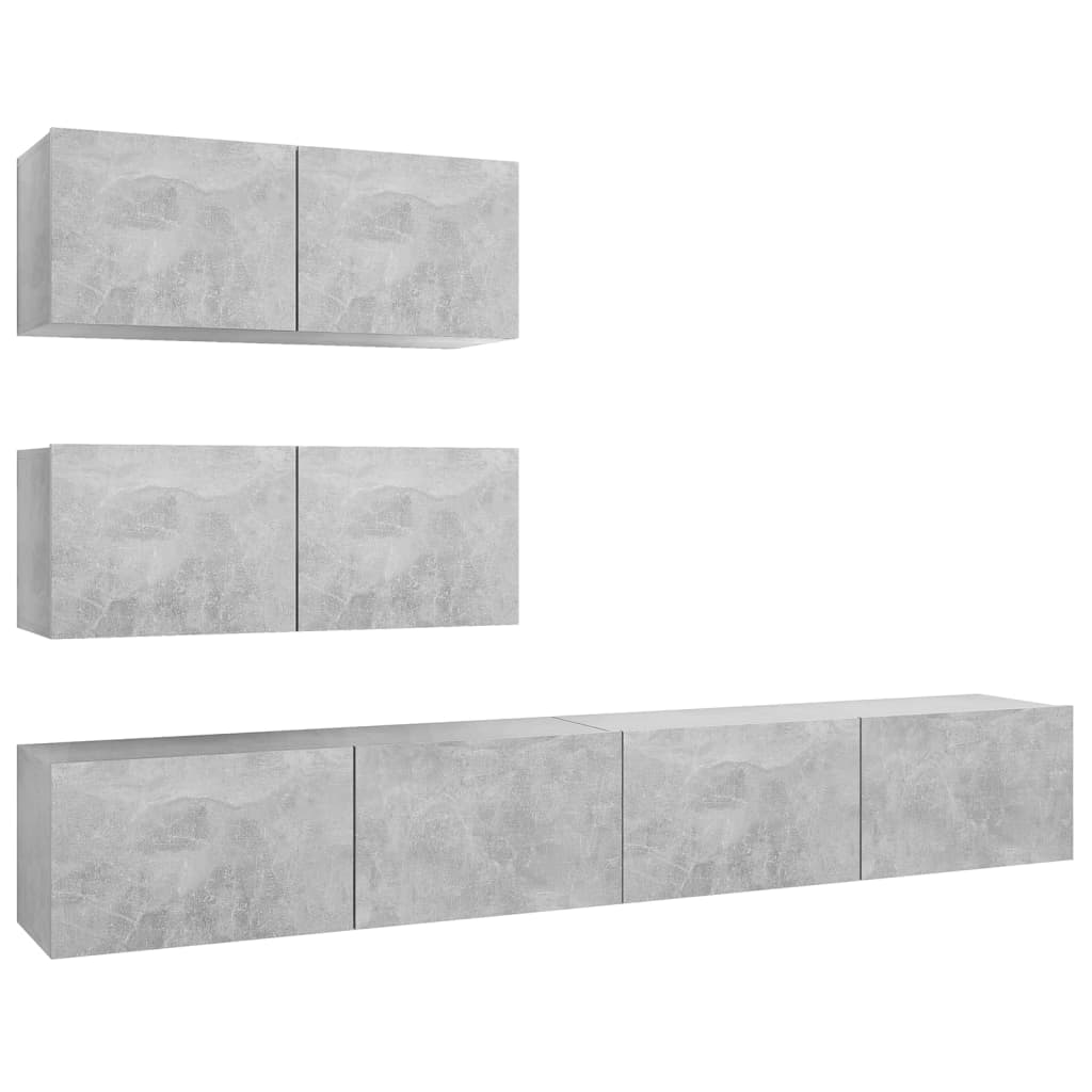 Ensemble de meubles TV 4 pièces en béton gris à base de bois