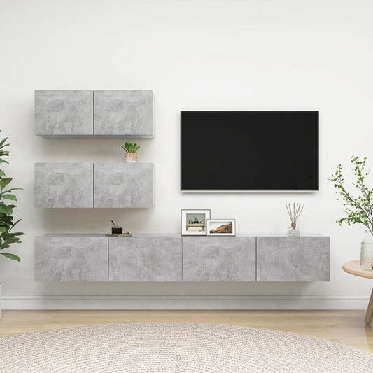 Ensemble de meubles TV 4 pièces en béton gris à base de bois