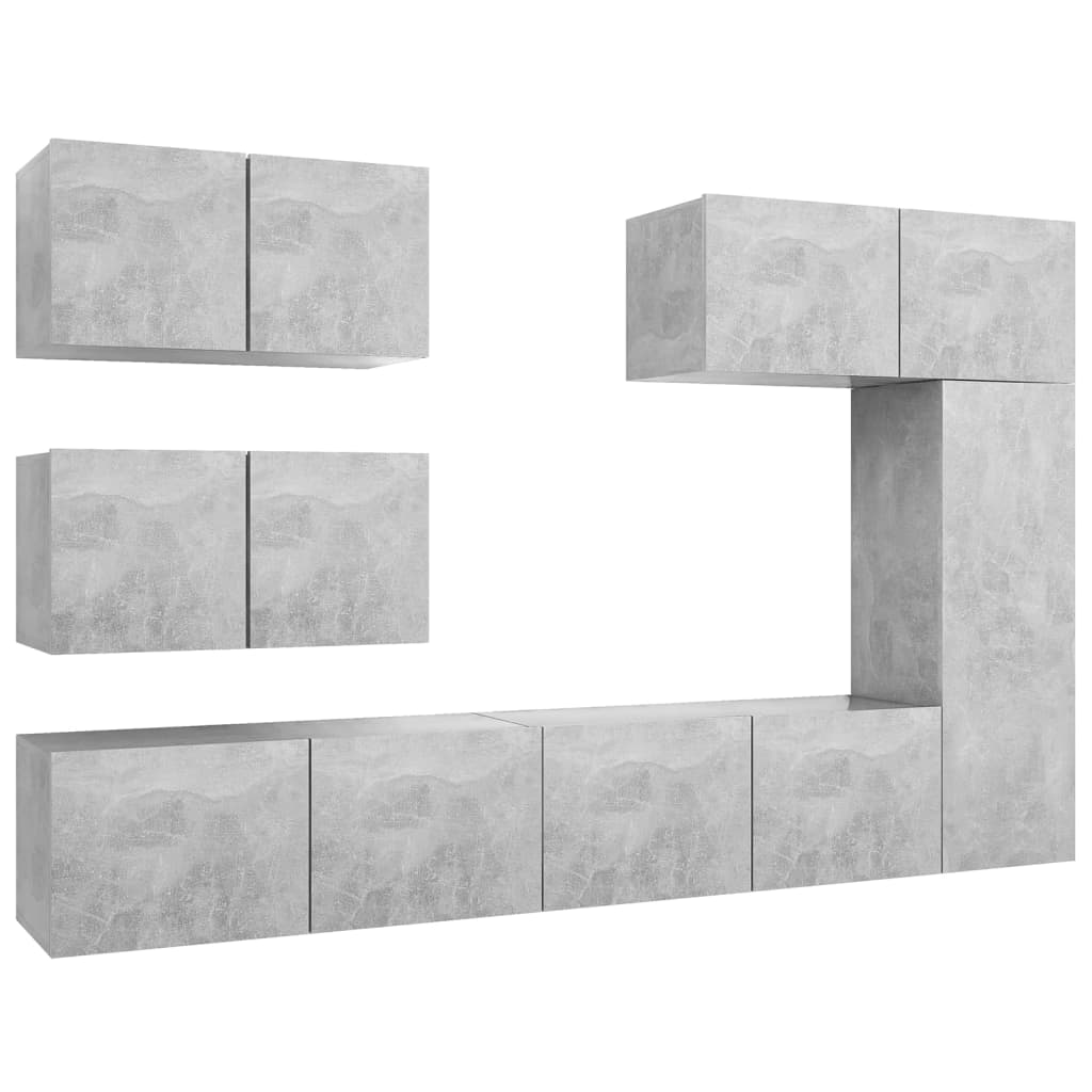 Ensemble de meubles TV 6 pièces en béton gris à base de bois