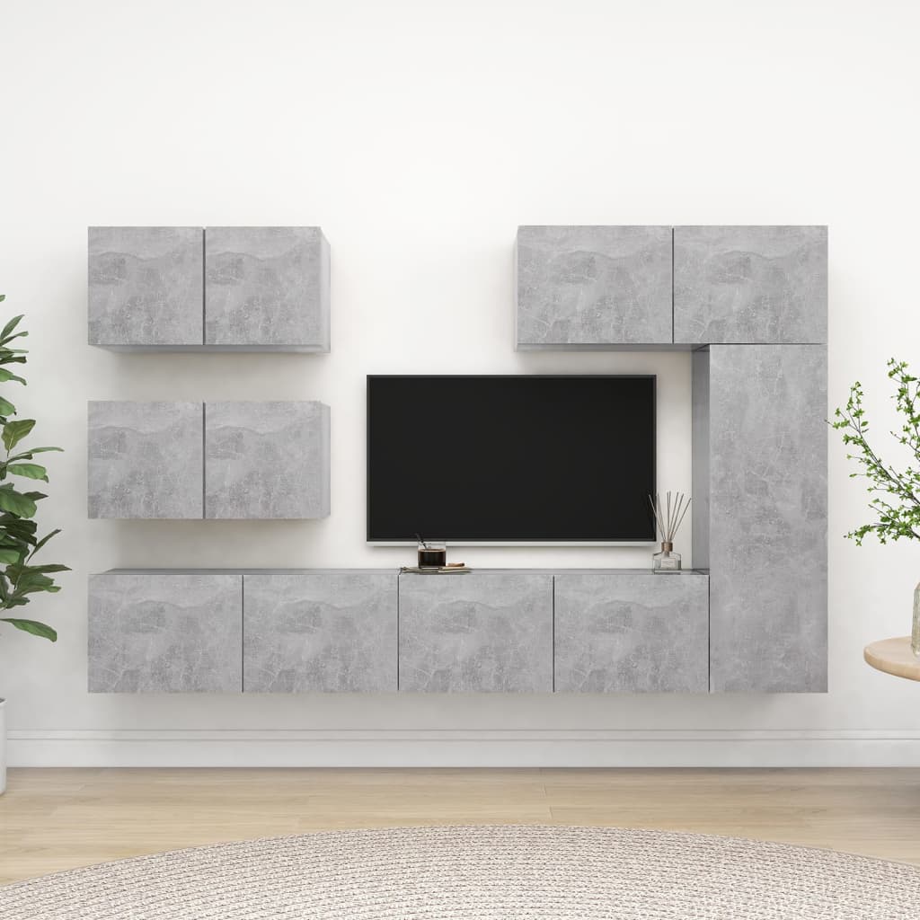 Ensemble de meubles TV 6 pièces en béton gris à base de bois