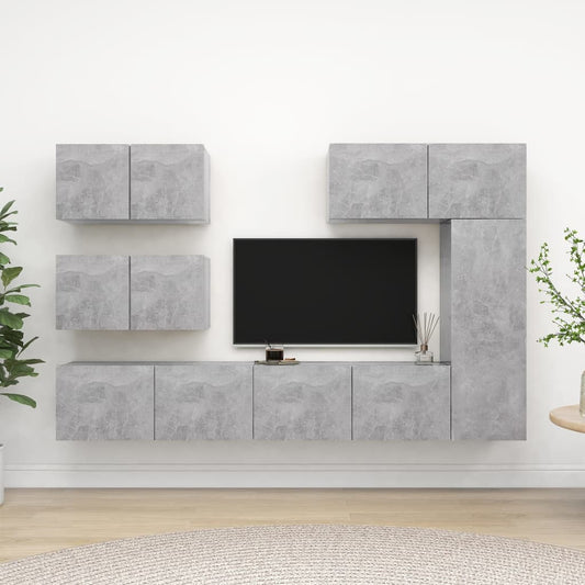Ensemble de meubles TV 6 pièces en béton gris à base de bois