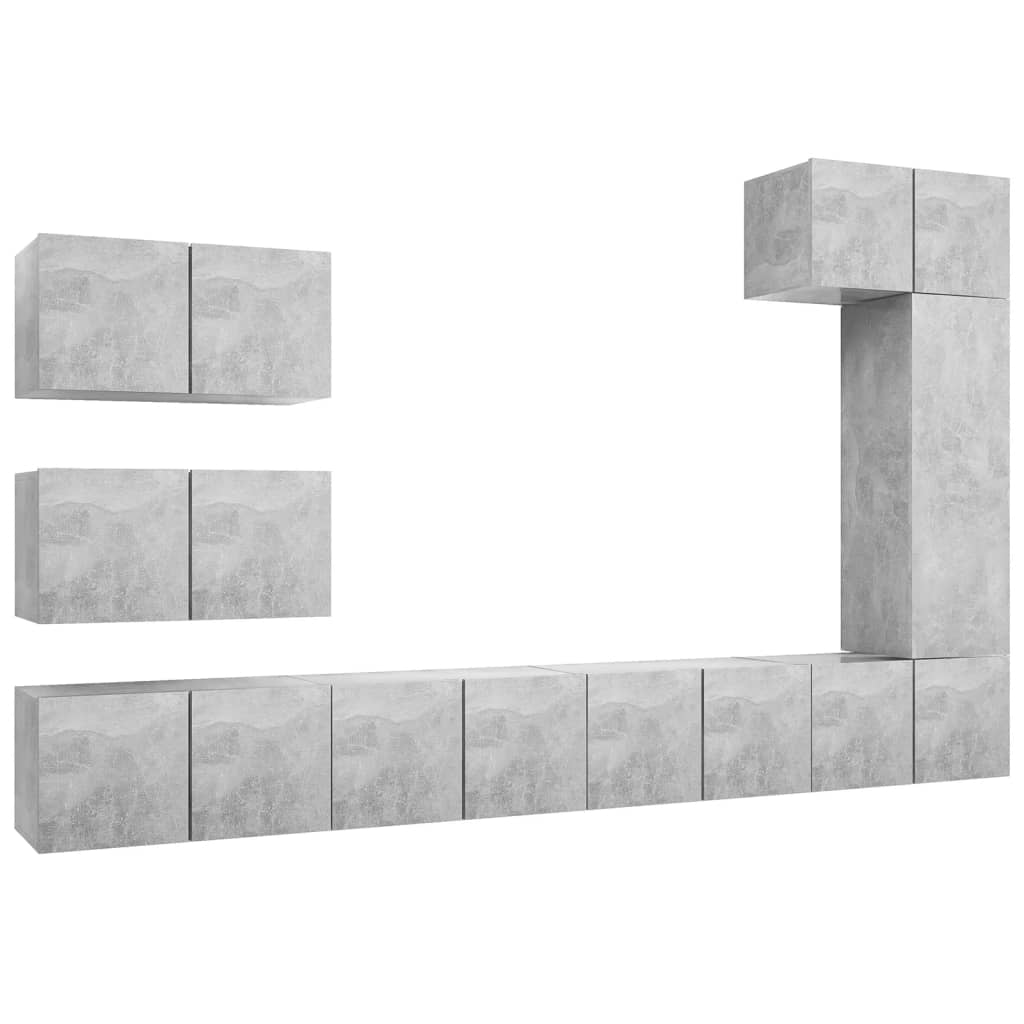 Ensemble de meubles TV 8 pièces en béton gris à base de bois