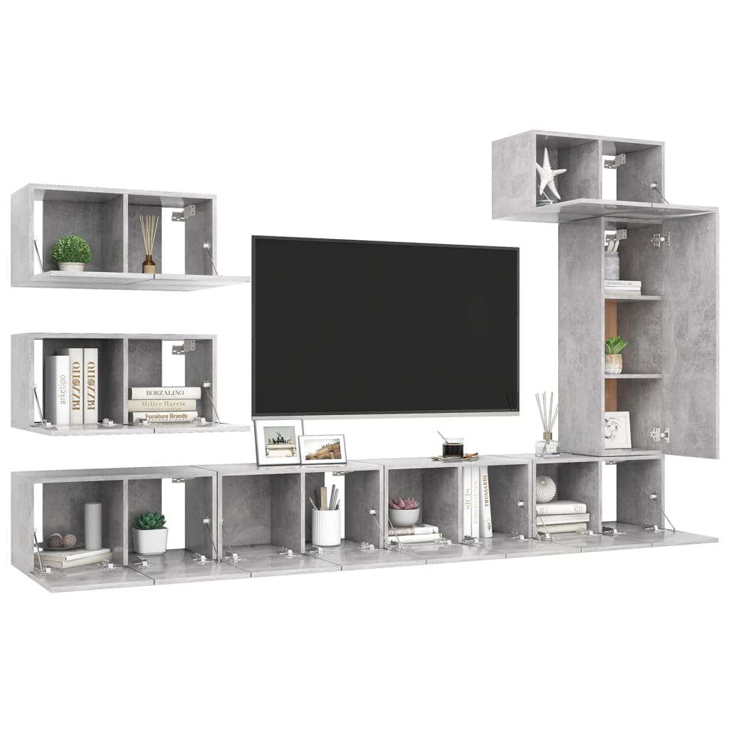 Ensemble de meubles TV 8 pièces en béton gris à base de bois