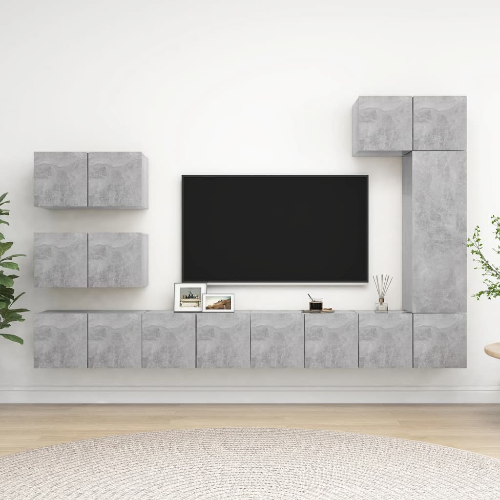 Ensemble de meubles TV 8 pièces en béton gris à base de bois