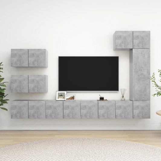 Ensemble de meubles TV 8 pièces en béton gris à base de bois