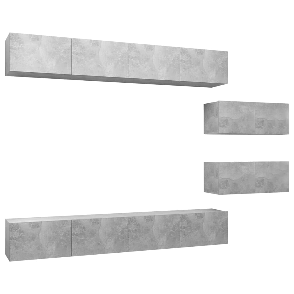 Ensemble de meubles TV 6 pièces en béton gris à base de bois