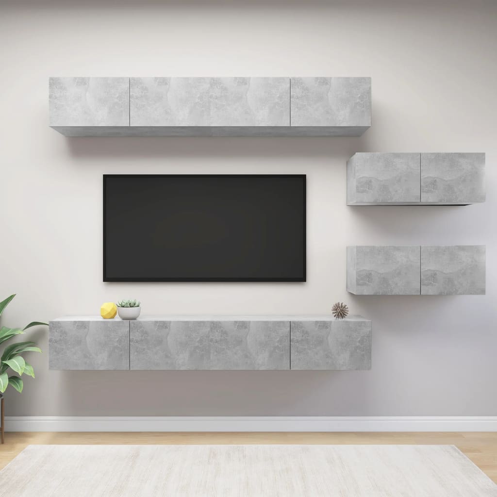 Ensemble de meubles TV 6 pièces en béton gris à base de bois