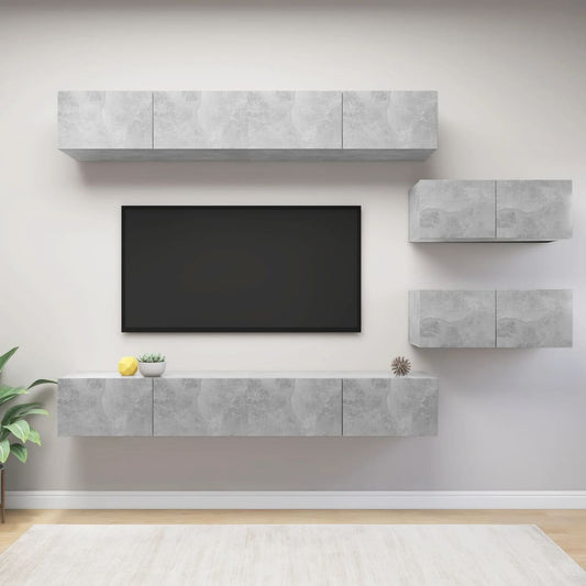 Ensemble de meubles TV 6 pièces en béton gris à base de bois