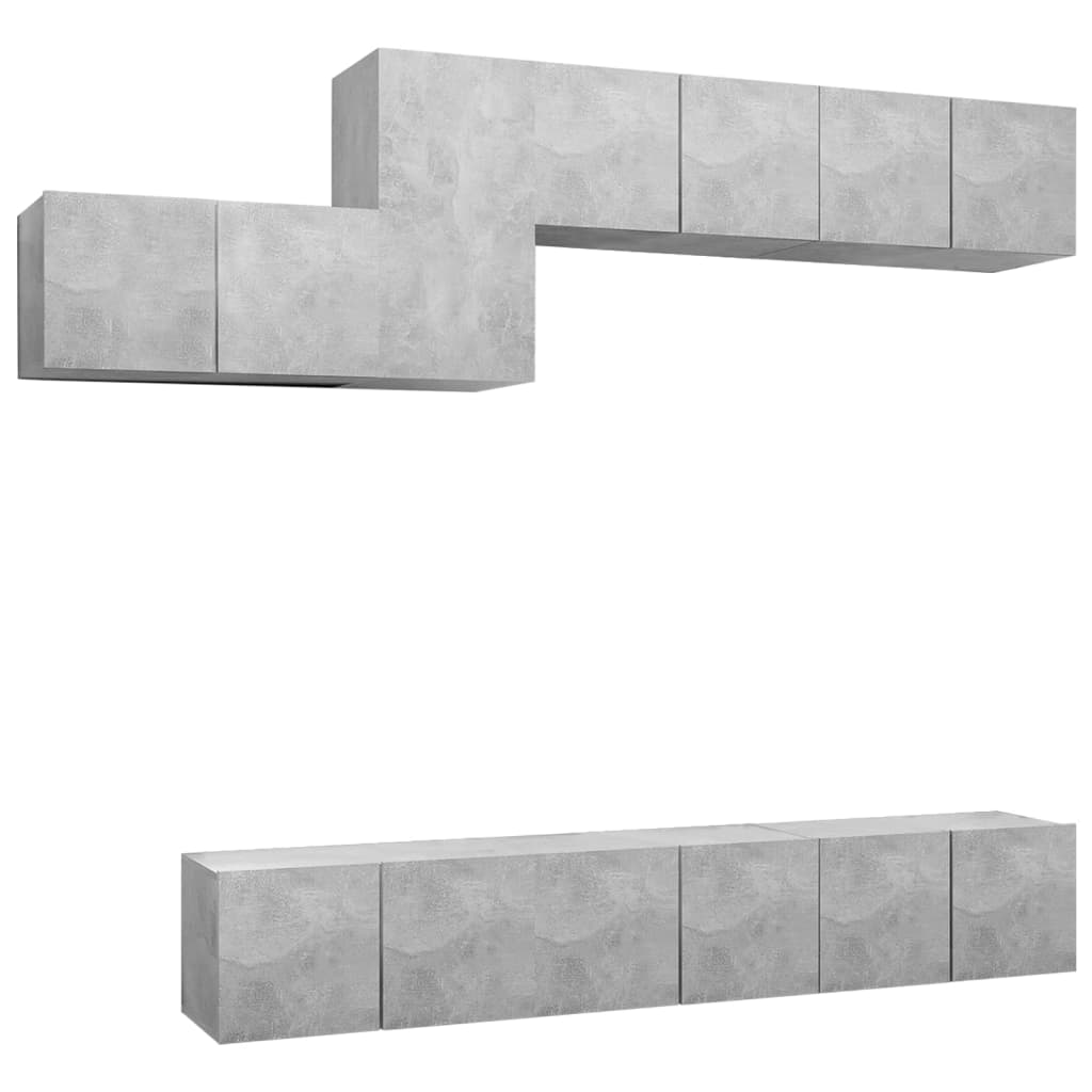 Ensemble de meubles TV 7 pièces en béton gris à base de bois