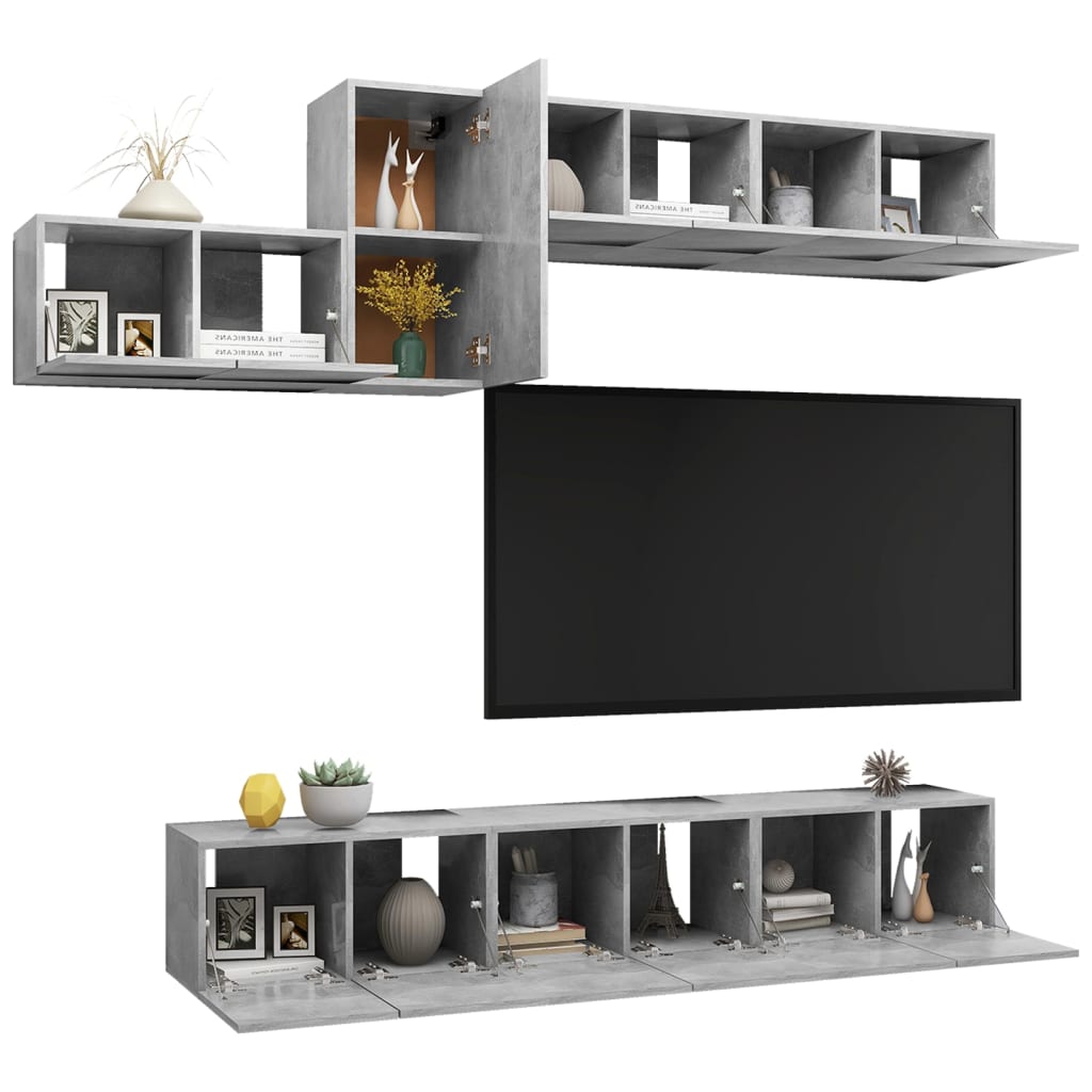 Ensemble de meubles TV 7 pièces en béton gris à base de bois