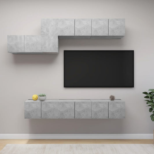 Ensemble de meubles TV 7 pièces en béton gris à base de bois