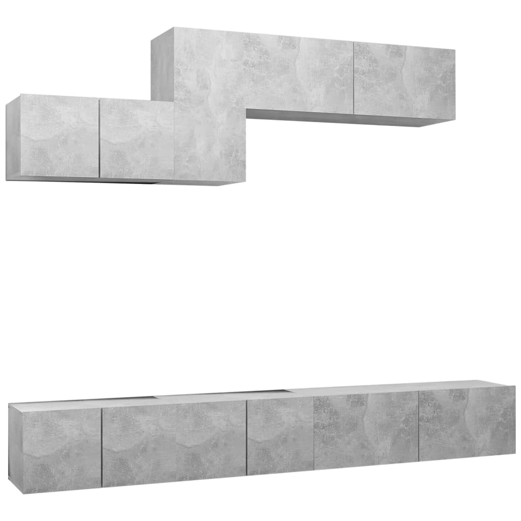 Ensemble de meubles TV 6 pièces en béton gris à base de bois