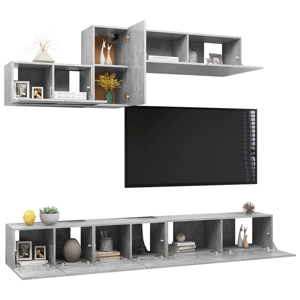 Ensemble de meubles TV 6 pièces en béton gris à base de bois