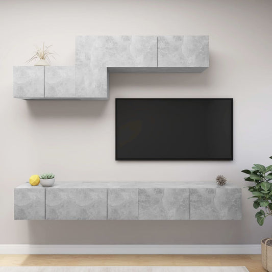 Ensemble de meubles TV 6 pièces en béton gris à base de bois