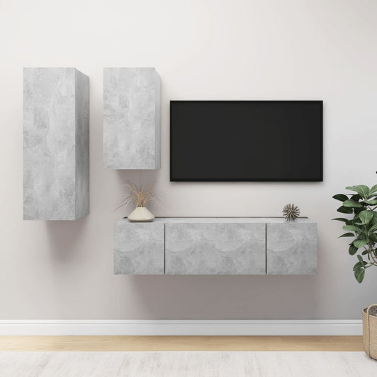 Ensemble de meubles TV 4 pièces en béton gris à base de bois