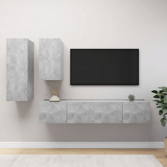 Ensemble de meubles TV 4 pièces en béton gris à base de bois