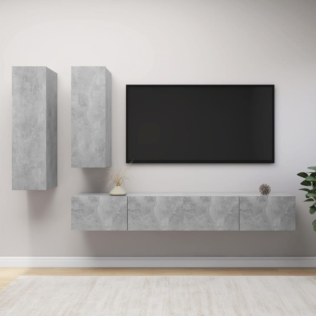 Ensemble de meubles TV 4 pièces en béton gris à base de bois