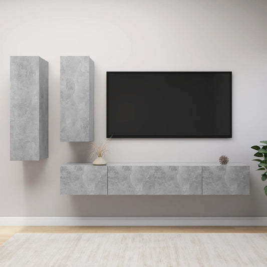 Ensemble de meubles TV 4 pièces en béton gris à base de bois