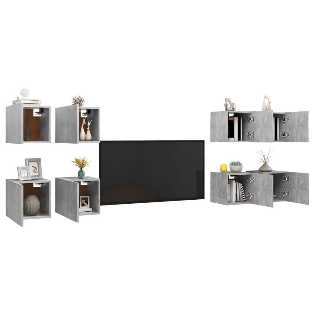 TV wall cabinets 8 pcs. Concrete grey 30.5x30x30 cm