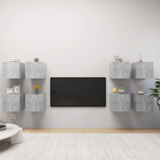 TV wall cabinets 8 pcs. Concrete grey 30.5x30x30 cm
