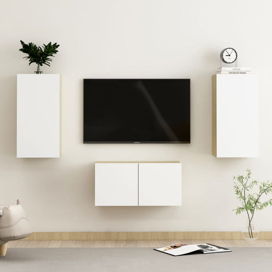 Ensemble de meubles TV 3 pièces en bois de chêne Sonoma blanc
