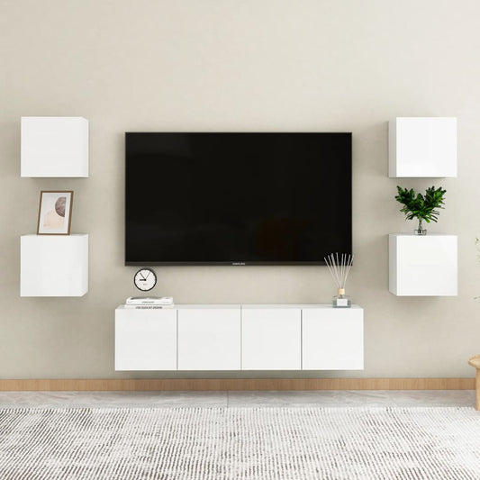 Ensemble de meubles TV 6 pièces, blanc brillant, matériau à base de bois