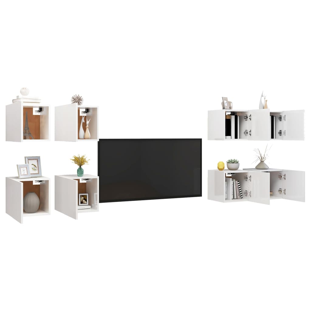 TV wall cabinets 8 pcs. High-gloss white 30.5x30x30 cm
