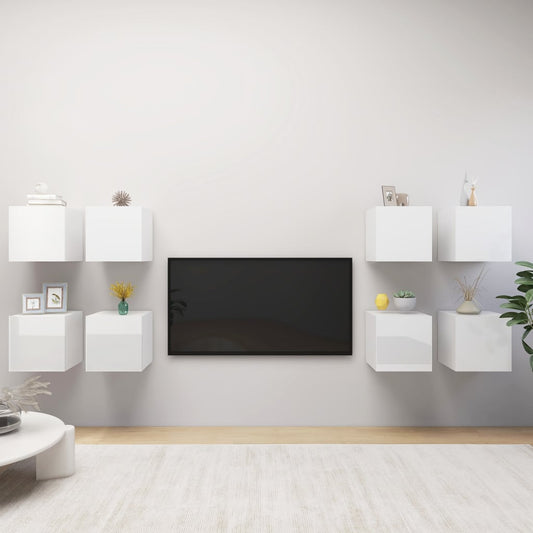 TV wall cabinets 8 pcs. High-gloss white 30.5x30x30 cm