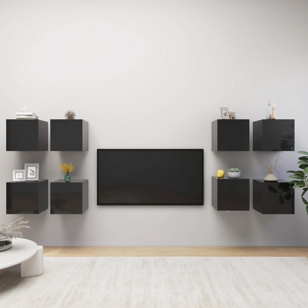 TV wall cabinets 8 pcs. High-gloss black 30.5x30x30 cm