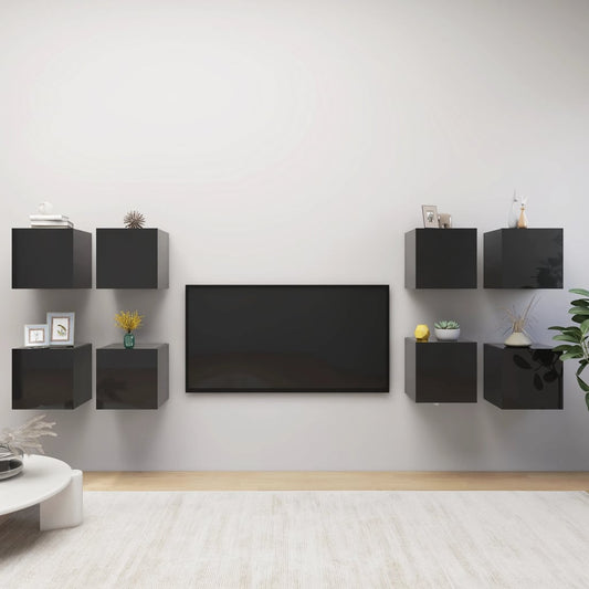 TV wall cabinets 8 pcs. High-gloss black 30.5x30x30 cm