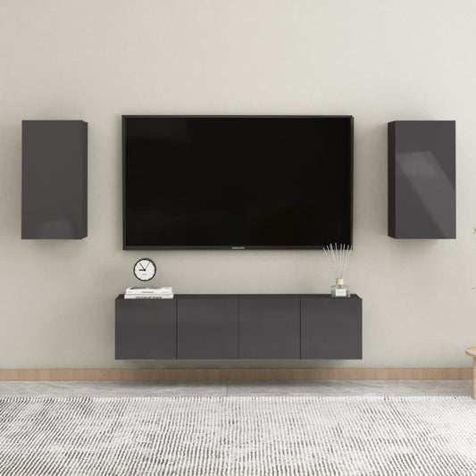 Ensemble de meubles TV 4 pièces, gris brillant, matériau à base de bois