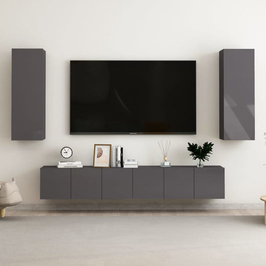 Ensemble de meubles TV 5 pièces, gris brillant, matériau à base de bois