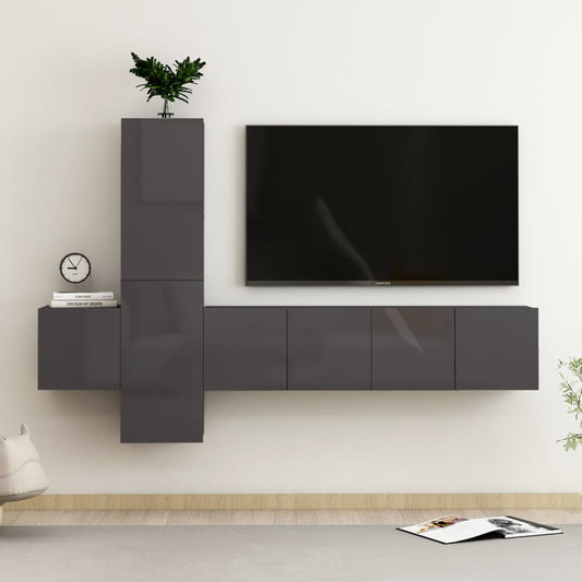 Ensemble de meubles TV 5 pièces, gris brillant, matériau à base de bois
