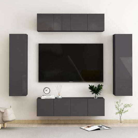 Ensemble de meubles TV 6 pièces, gris brillant, matériau à base de bois