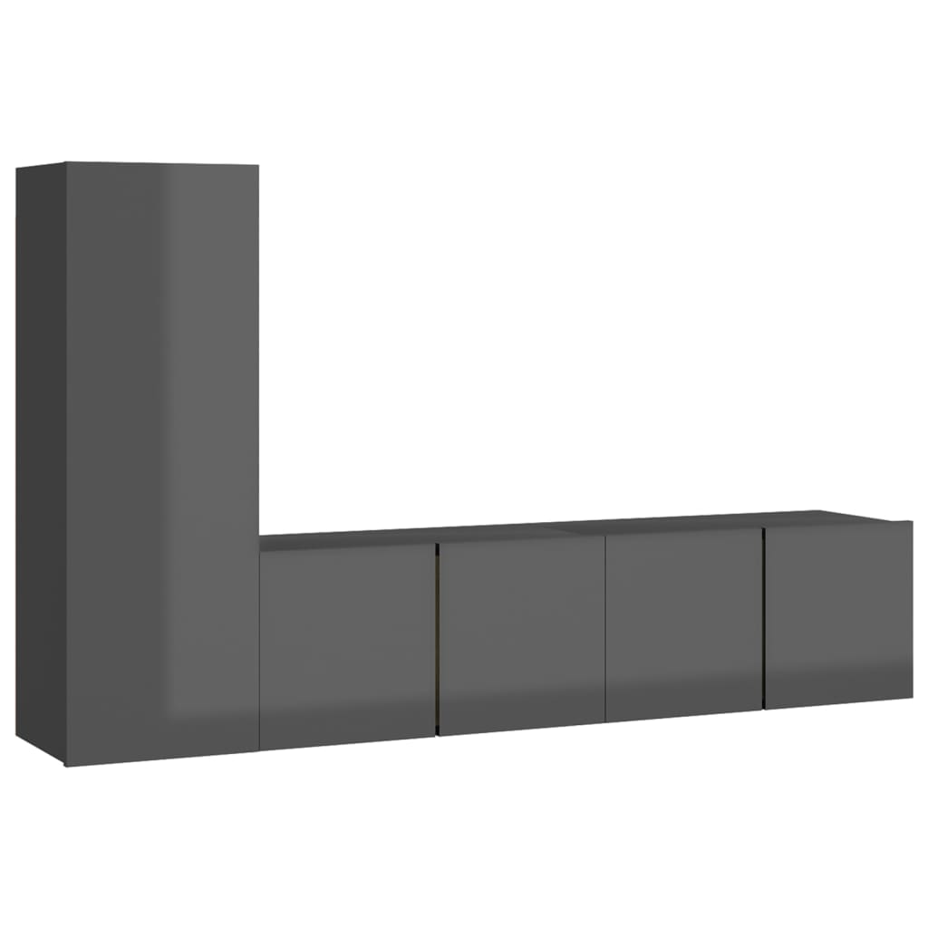 Ensemble de meubles TV 3 pièces, gris brillant, matériau à base de bois