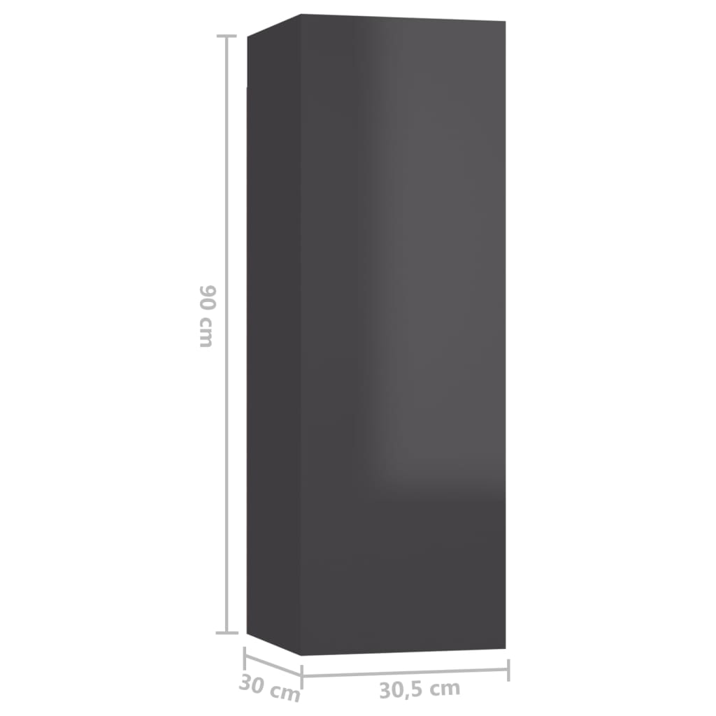 Ensemble de meubles TV 3 pièces, gris brillant, matériau à base de bois