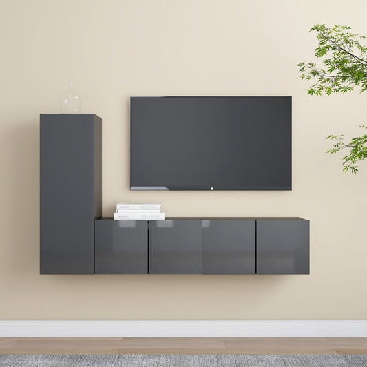 Ensemble de meubles TV 3 pièces, gris brillant, matériau à base de bois