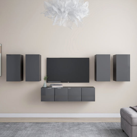 Ensemble de meubles TV 6 pièces, gris brillant, matériau à base de bois