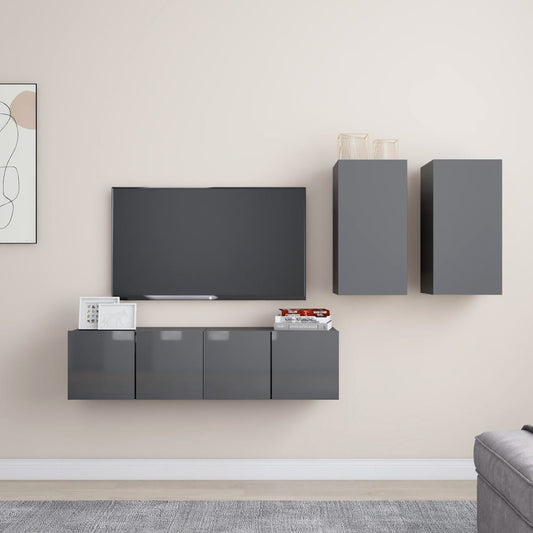 Ensemble de meubles TV 4 pièces, gris brillant, matériau à base de bois