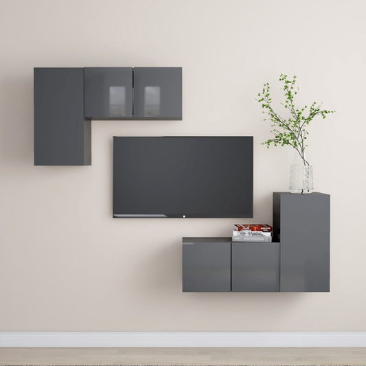 Ensemble de meubles TV 4 pièces, gris brillant, matériau à base de bois